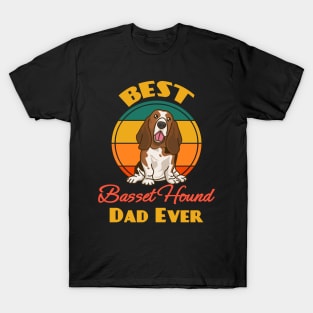 Best Basset Hound Dad Ever Fathers Day Dog puppy Lover Cute Sunser Retro Funny T-Shirt